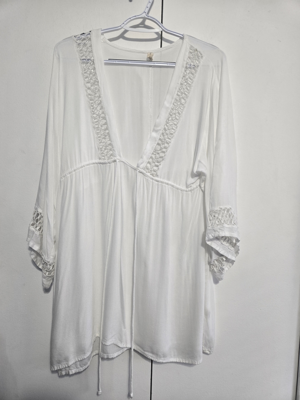 Boho Me White Crochet Lace Peasant Tunic Top Medium Boho Festival